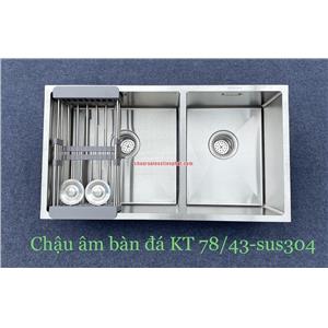 Chậu rửa bát hai hố lệch, âm bàn đá